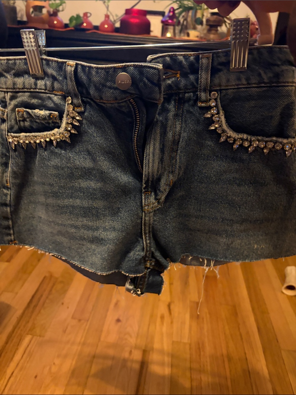 Pilcro Blue Denim Crystal-Trim Cutoff Shorts